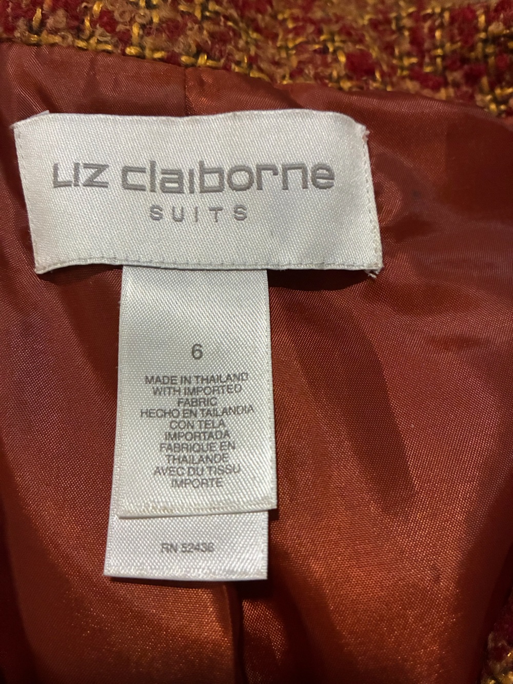 Liz Claiborne Vintage 90s Rust Orange Tweed Blazer and Skirt Set - Picture 7 of 8